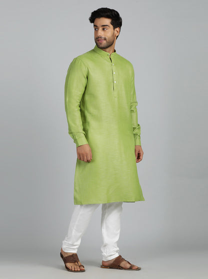 Green Solid Regular Fit Modi Kurta | JadeBlue