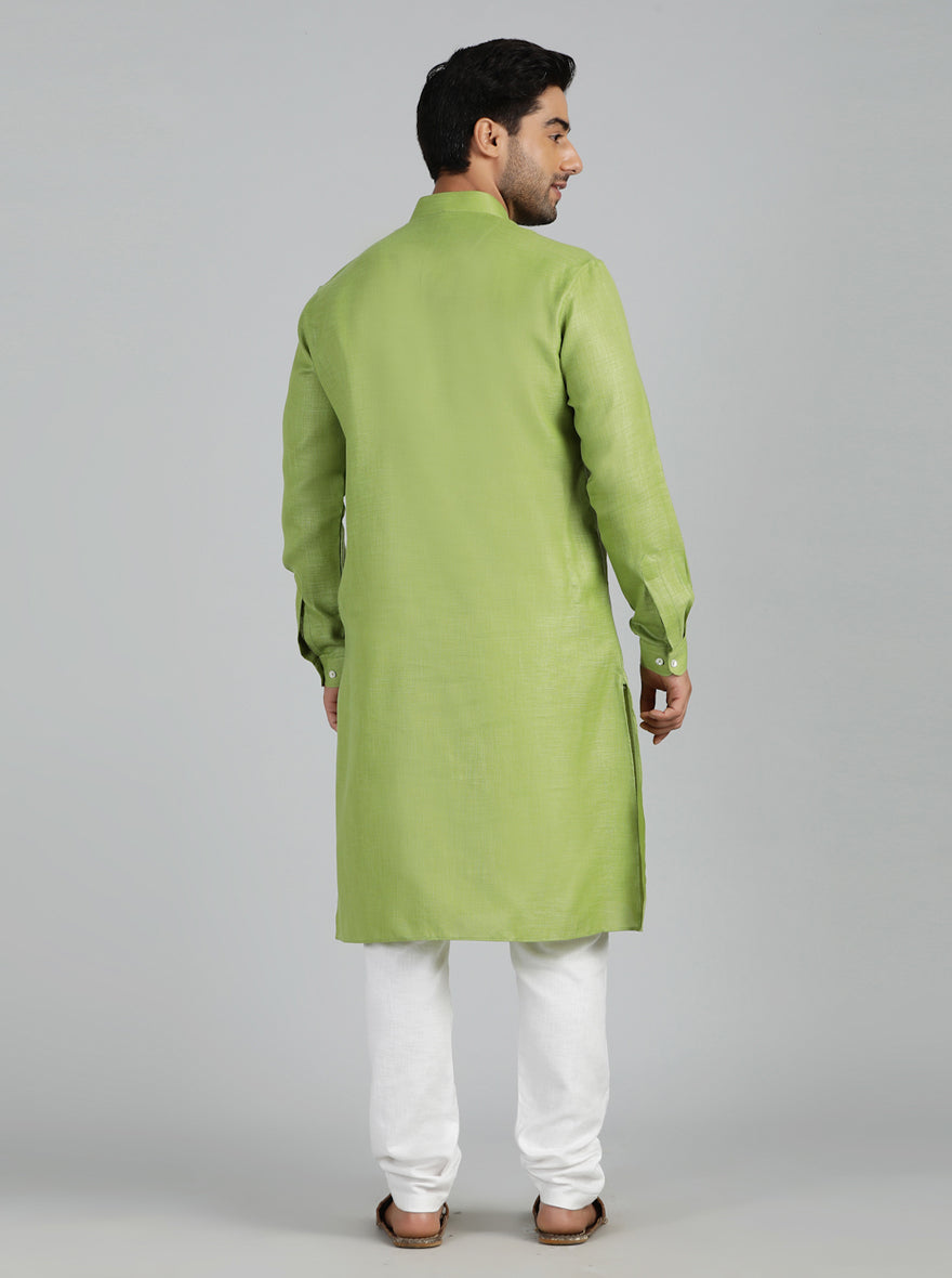 Green Solid Regular Fit Modi Kurta | JadeBlue