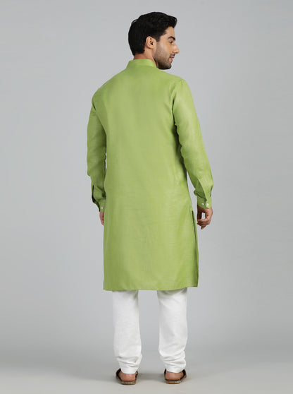 Green Solid Regular Fit Modi Kurta | JadeBlue