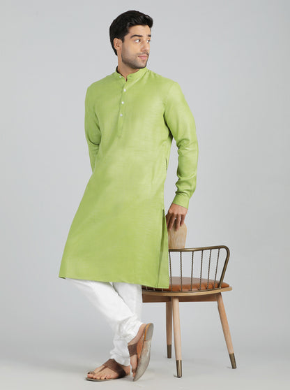 Green Solid Regular Fit Modi Kurta | JadeBlue