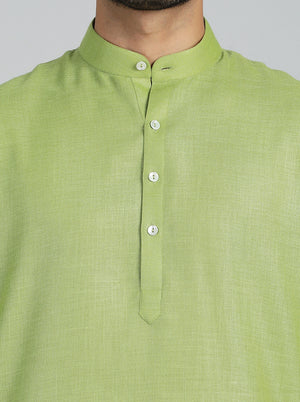 Green Solid Regular Fit Modi Kurta | JadeBlue