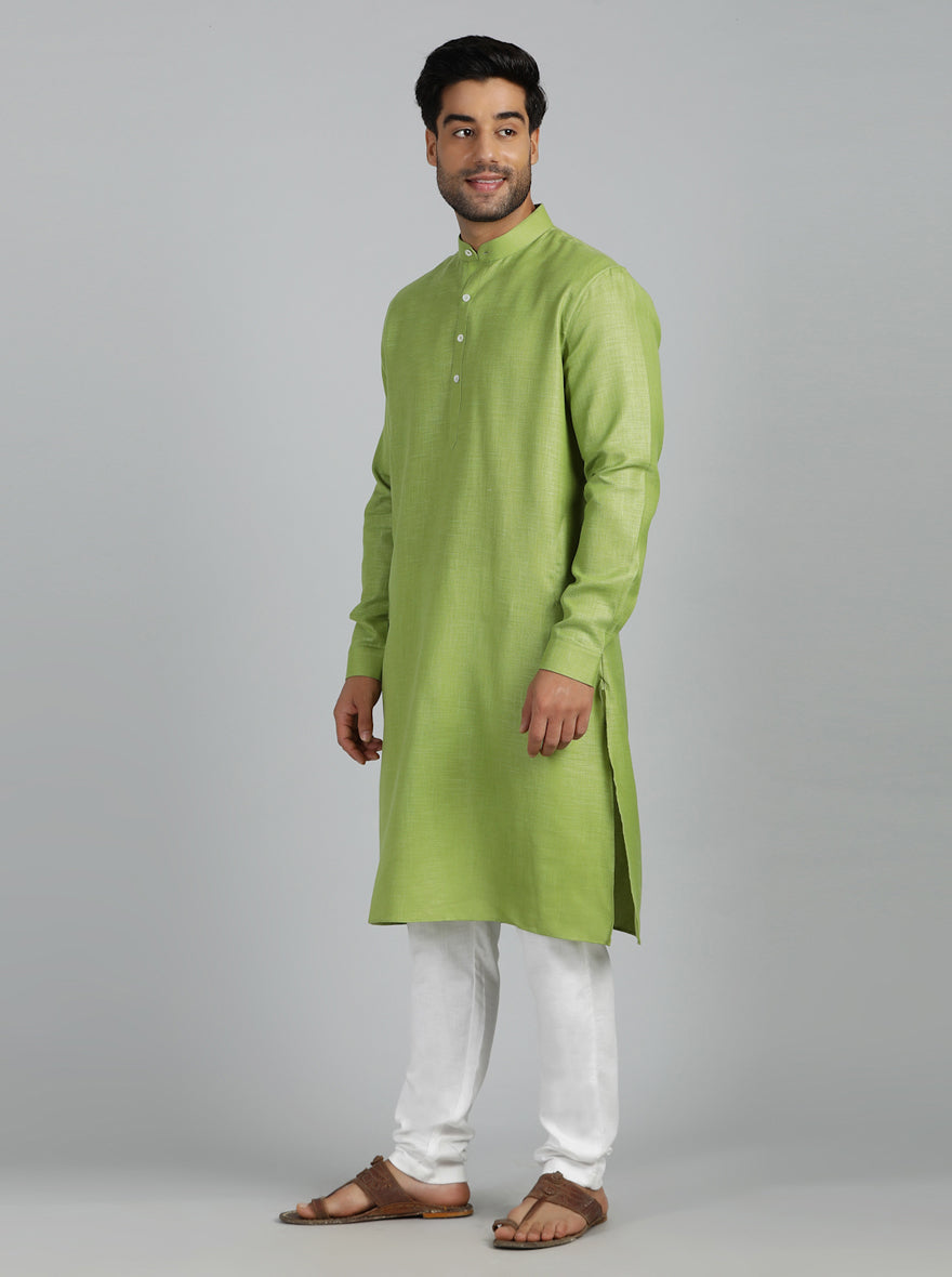 Green Solid Regular Fit Modi Kurta | JadeBlue