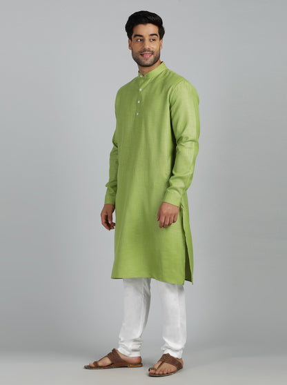 Green Solid Regular Fit Modi Kurta | JadeBlue