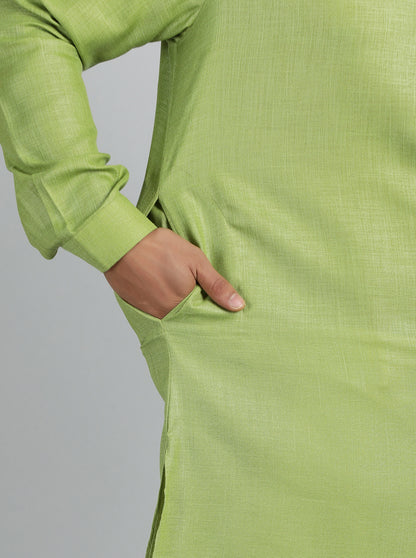 Green Solid Regular Fit Modi Kurta | JadeBlue