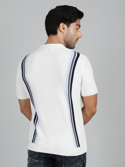 White Striped Slim Fit Winter T-Shirt | JadeBlue
