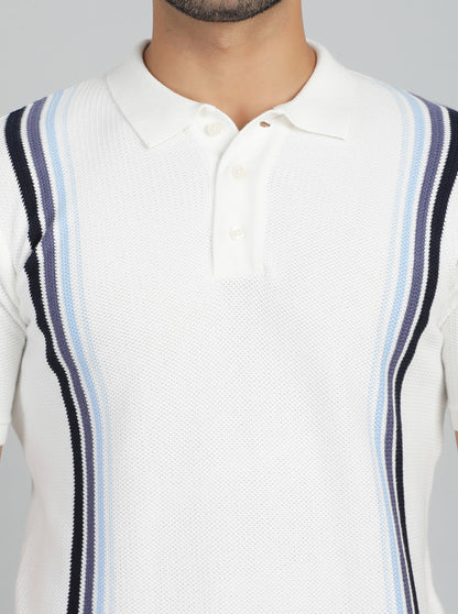 White Striped Slim Fit Winter T-Shirt | JadeBlue