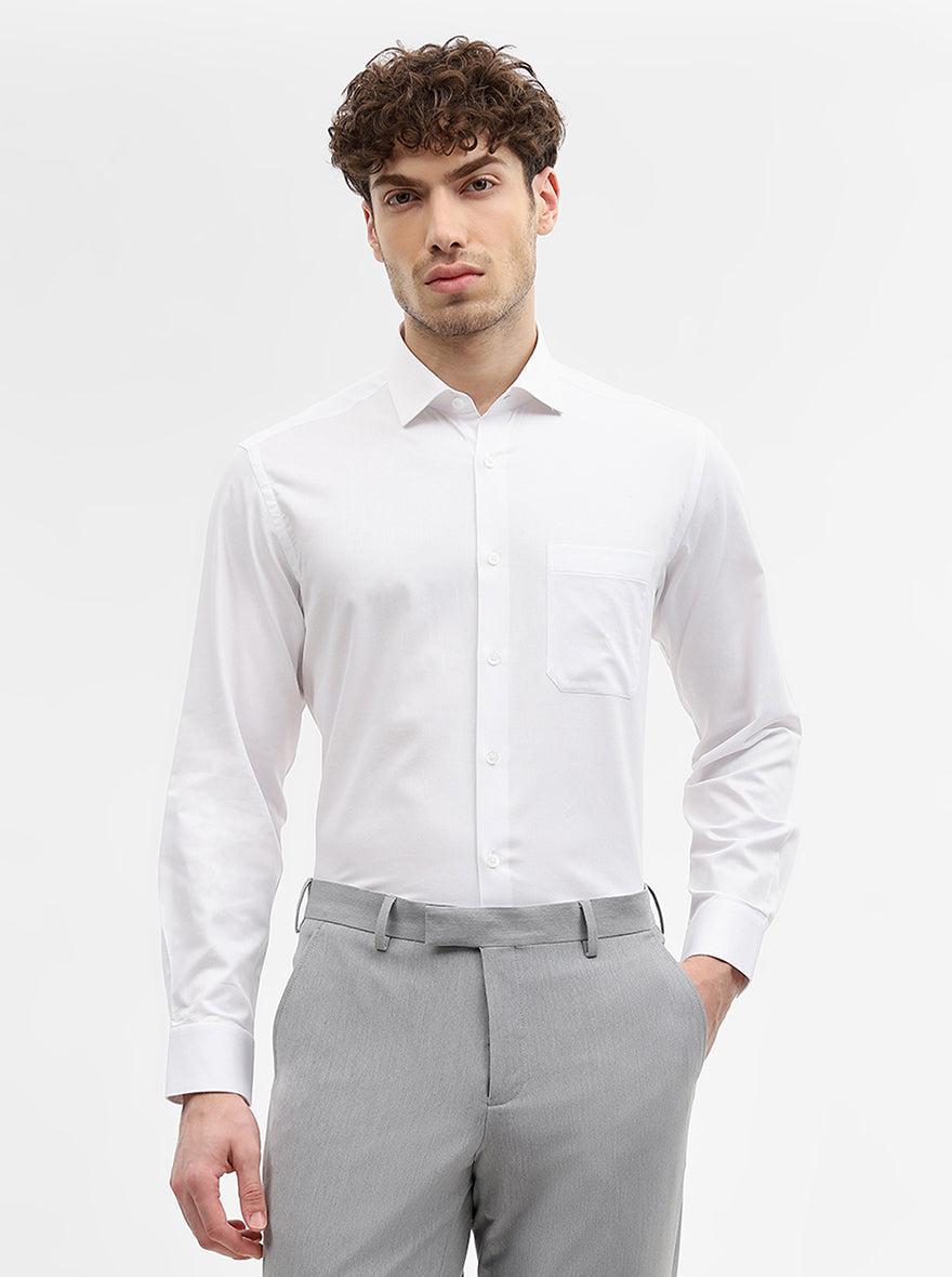 White Solid Slim Fit Formal Shirt | Metal