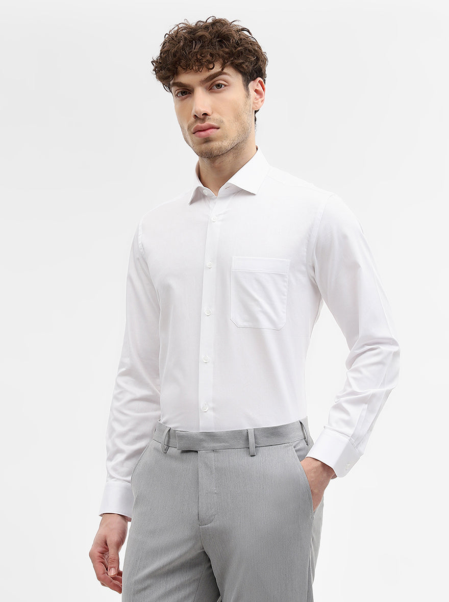 White Solid Slim Fit Formal Shirt | Metal