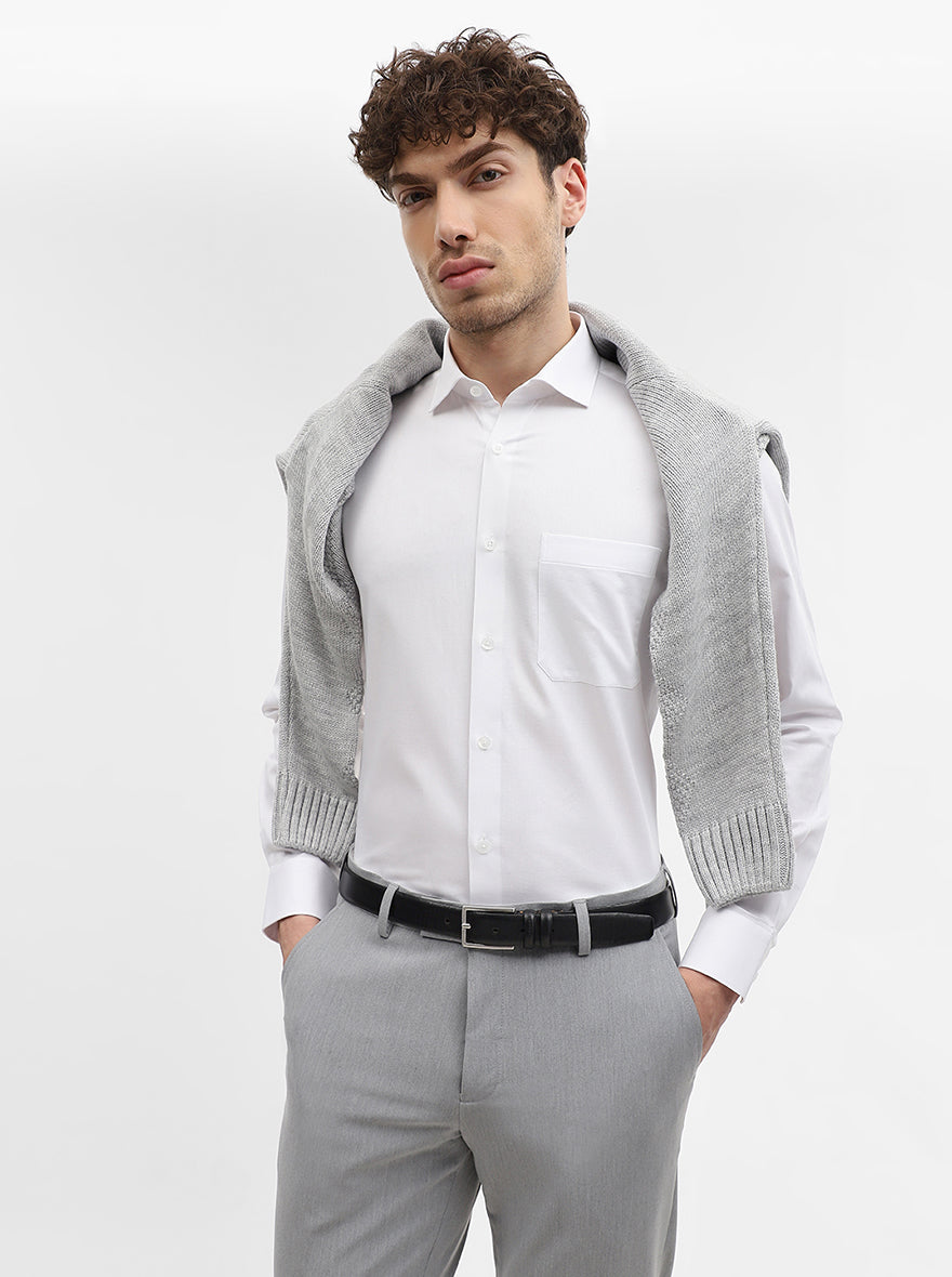 White Solid Slim Fit Formal Shirt | Metal