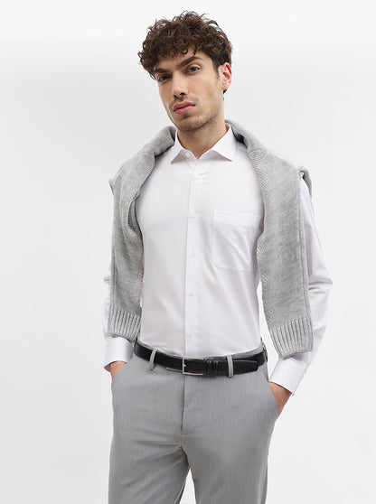 White Solid Slim Fit Formal Shirt | Metal