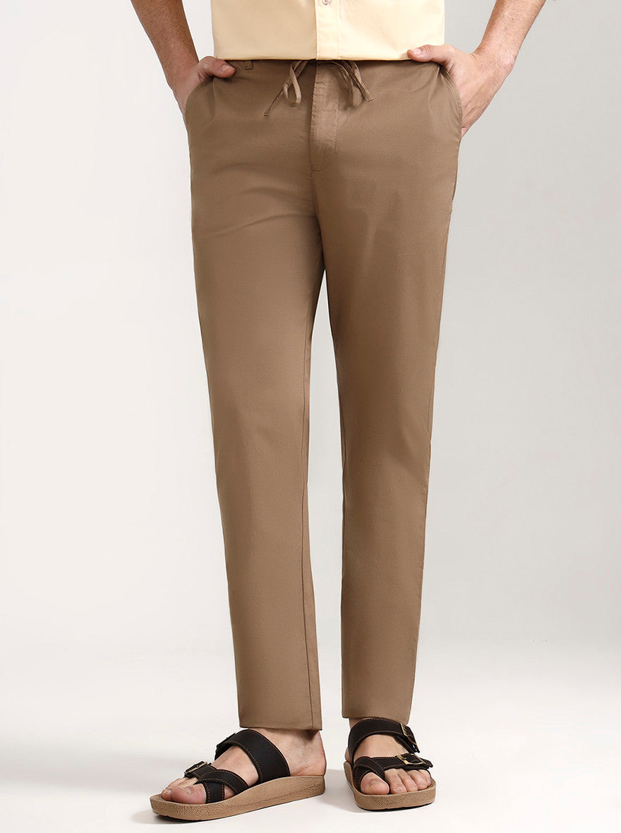 Khaki Solid Slim Fit Track Pant | JadeBlue