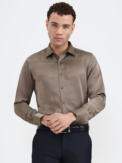 Khaki Solid Regular Fit Party Wear Shirt | Wyre