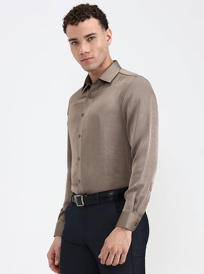 Khaki Solid Regular Fit Party Wear Shirt | Wyre