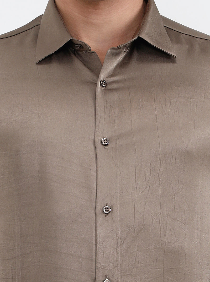 Khaki Solid Regular Fit Party Wear Shirt | Wyre
