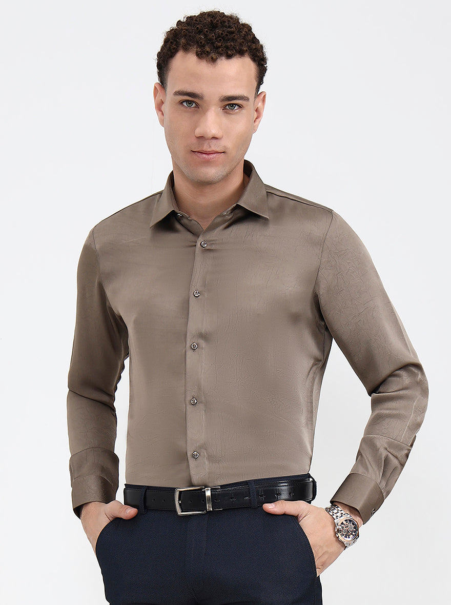Khaki Solid Regular Fit Party Wear Shirt | Wyre