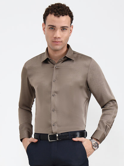 Khaki Solid Regular Fit Party Wear Shirt | Wyre