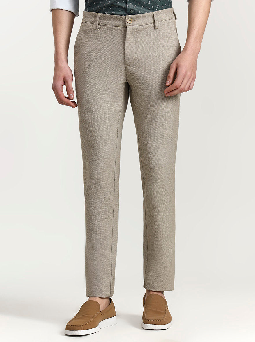 Khaki Solid Uno Fit Casual Trouser | JadeBlue