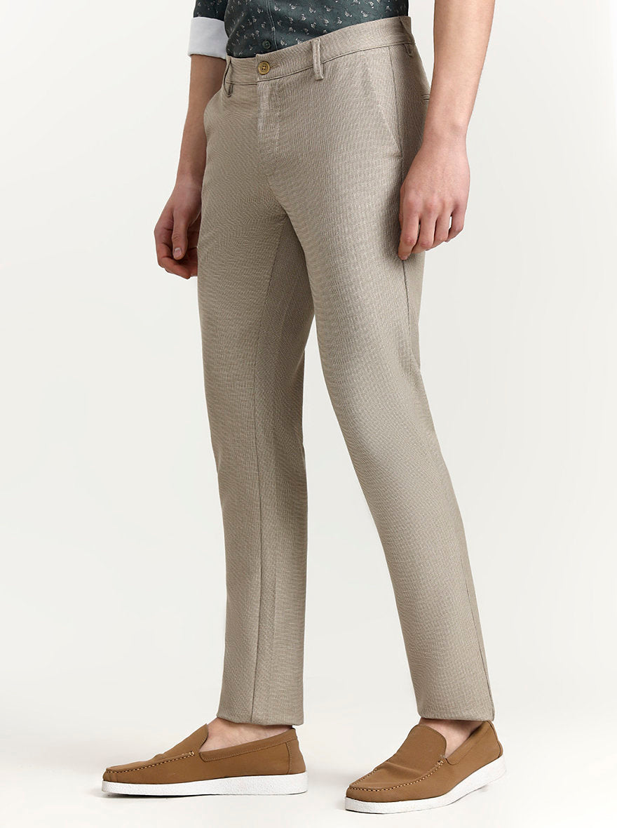 Khaki Solid Uno Fit Casual Trouser | JadeBlue