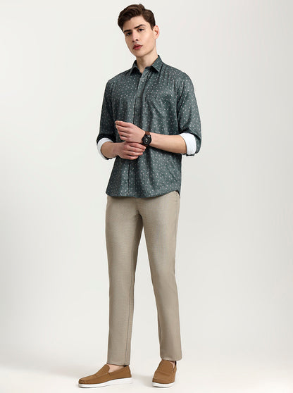 Khaki Solid Uno Fit Casual Trouser | JadeBlue