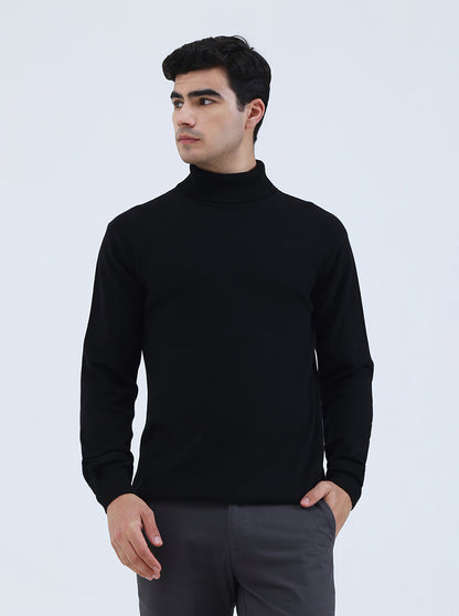 Black Solid Slim Fit Winter T-Shirt | JadeBlue