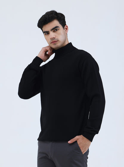 Black Solid Slim Fit Winter T-Shirt | JadeBlue