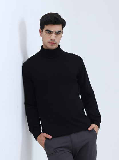 Black Solid Slim Fit Winter T-Shirt | JadeBlue