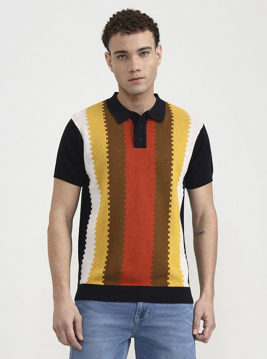 Black & Rust Striped Slim Fit Winter T-Shirt | JadeBlue