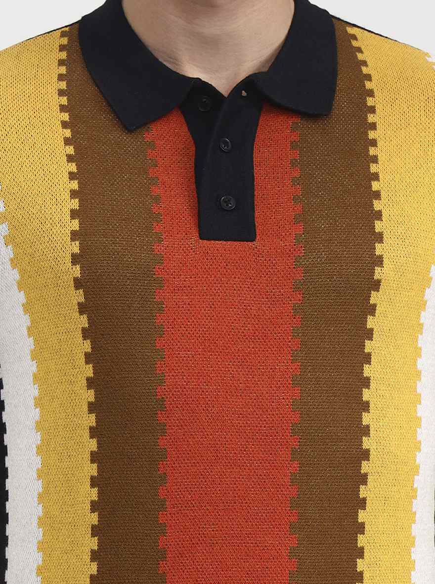 Black & Rust Striped Slim Fit Winter T-Shirt | JadeBlue
