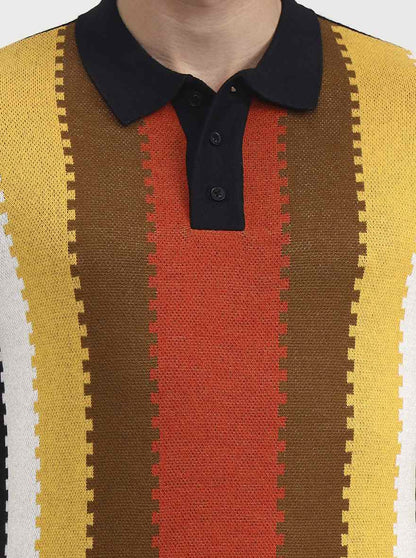 Black & Rust Striped Slim Fit Winter T-Shirt | JadeBlue