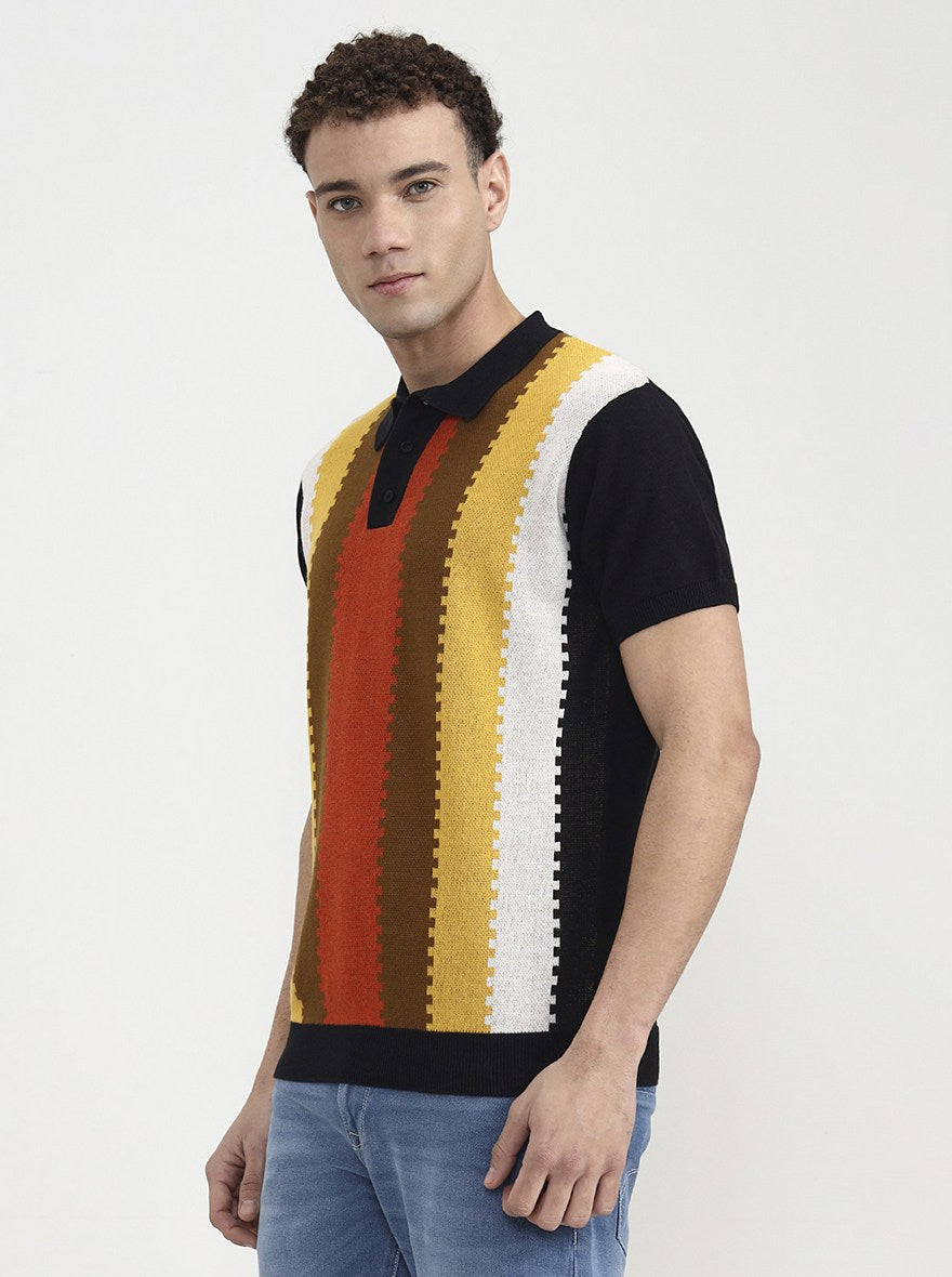 Black & Rust Striped Slim Fit Winter T-Shirt | JadeBlue
