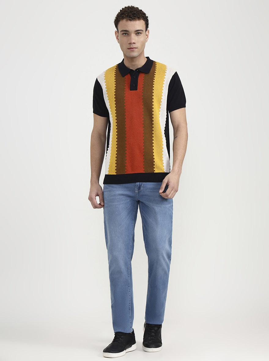Black & Rust Striped Slim Fit Winter T-Shirt | JadeBlue