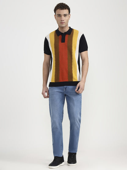 Black & Rust Striped Slim Fit Winter T-Shirt | JadeBlue