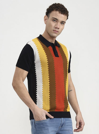 Black & Rust Striped Slim Fit Winter T-Shirt | JadeBlue