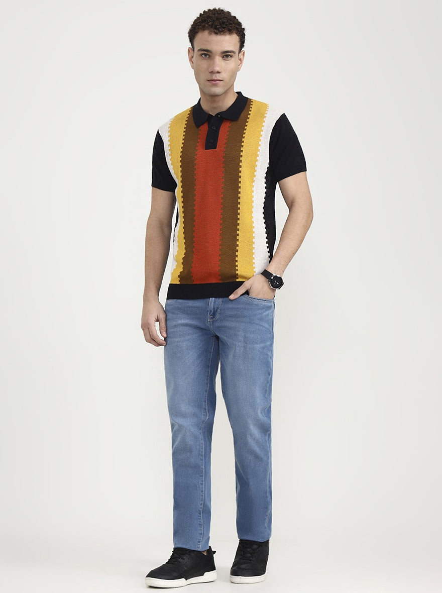 Black & Rust Striped Slim Fit Winter T-Shirt | JadeBlue