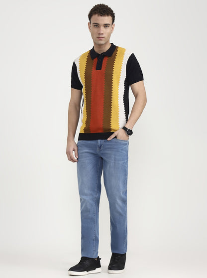 Black & Rust Striped Slim Fit Winter T-Shirt | JadeBlue