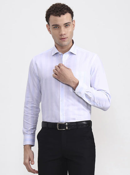White & Blue Striped Slim Fit Formal Shirt | Metal