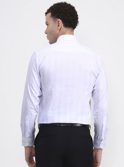 White & Blue Striped Slim Fit Formal Shirt | Metal