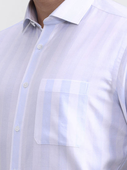 White & Blue Striped Slim Fit Formal Shirt | Metal