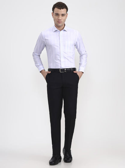 White & Blue Striped Slim Fit Formal Shirt | Metal