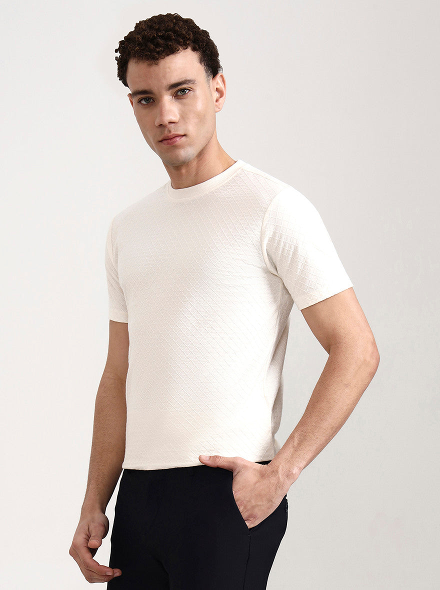 White Checked Slim Fit T-Shirt | Greenfibre