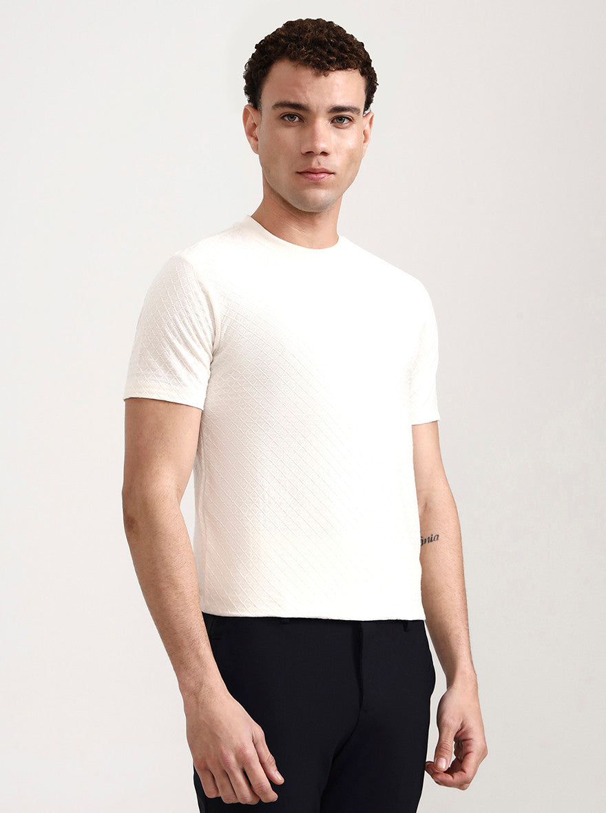 White Checked Slim Fit T-Shirt | Greenfibre
