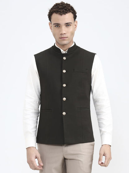 Olive Green Solid Regular Fit Waistcoat | JB X JB