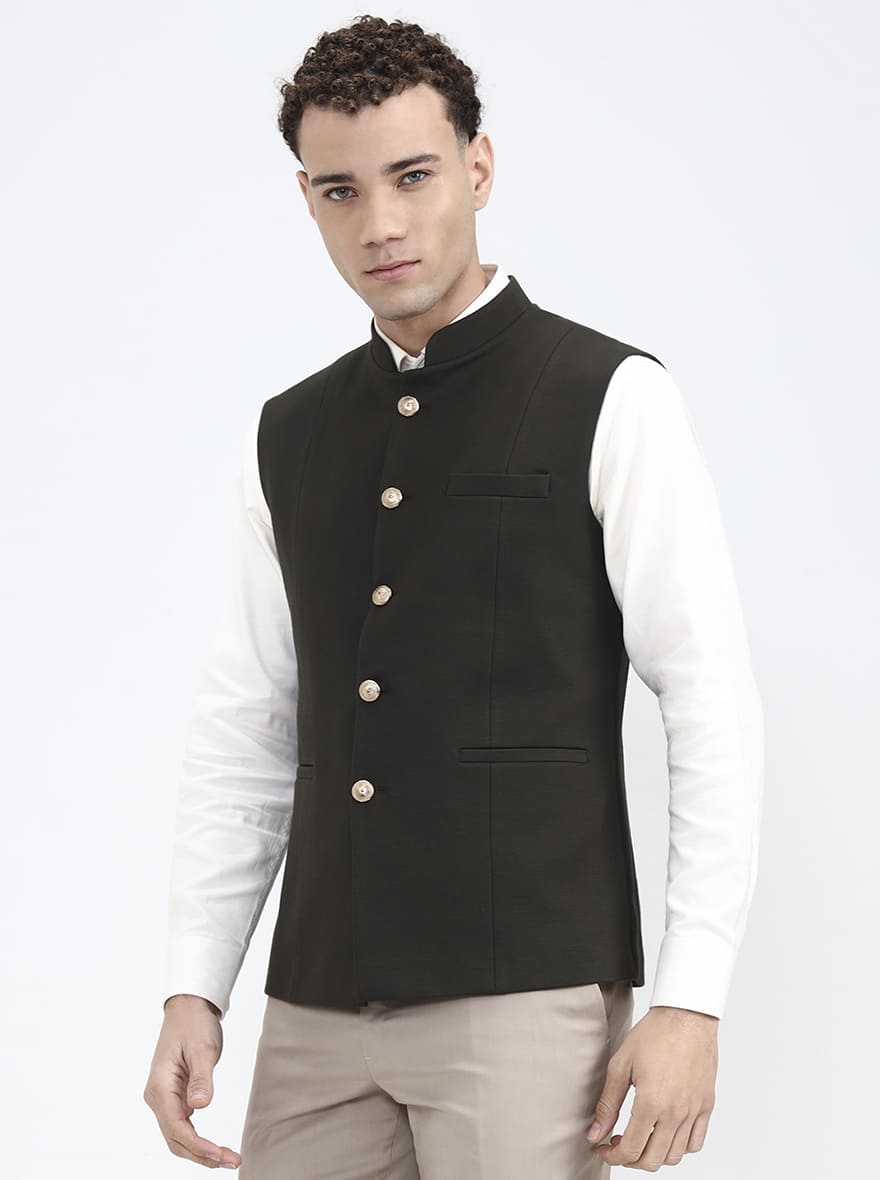 Olive Green Solid Regular Fit Waistcoat | JB X JB