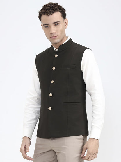 Olive Green Solid Regular Fit Waistcoat | JB X JB
