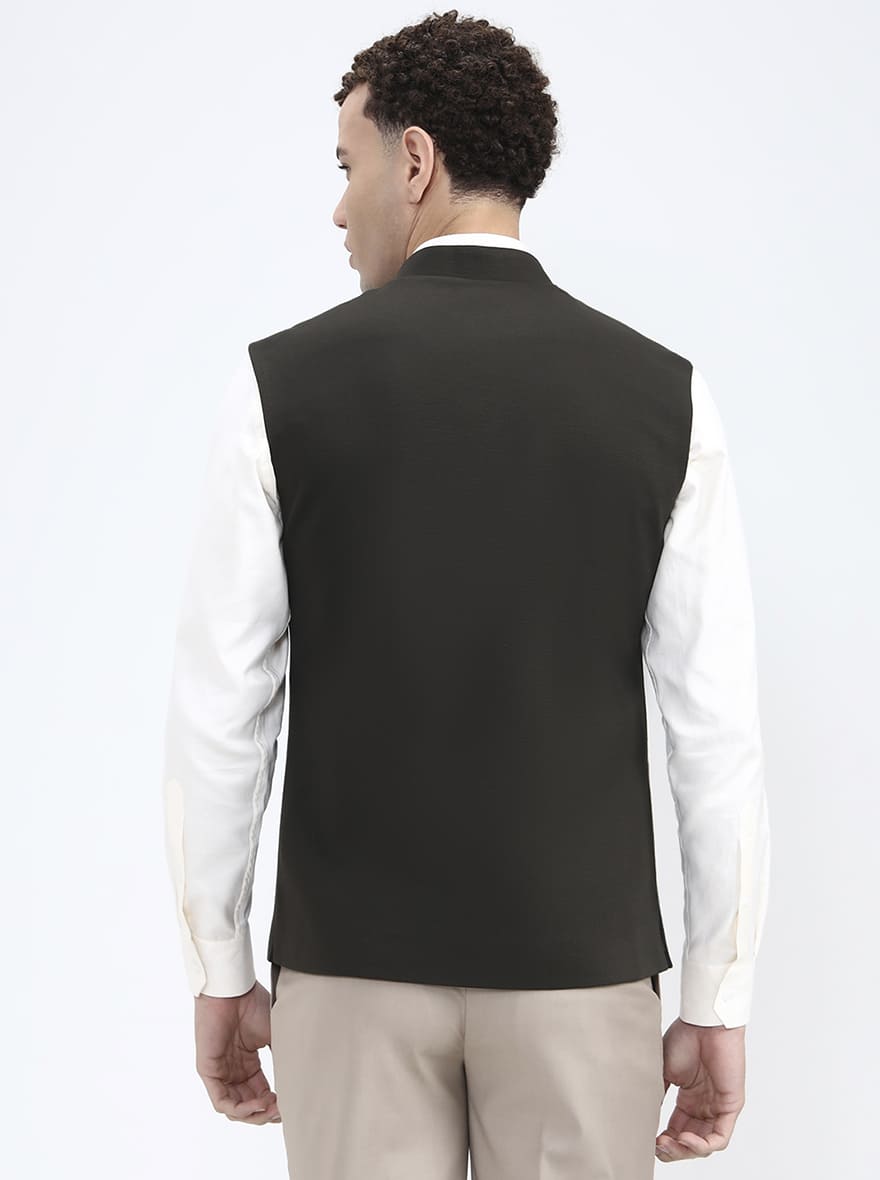 Olive Green Solid Regular Fit Waistcoat | JB X JB