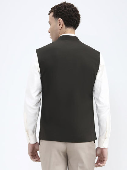 Olive Green Solid Regular Fit Waistcoat | JB X JB