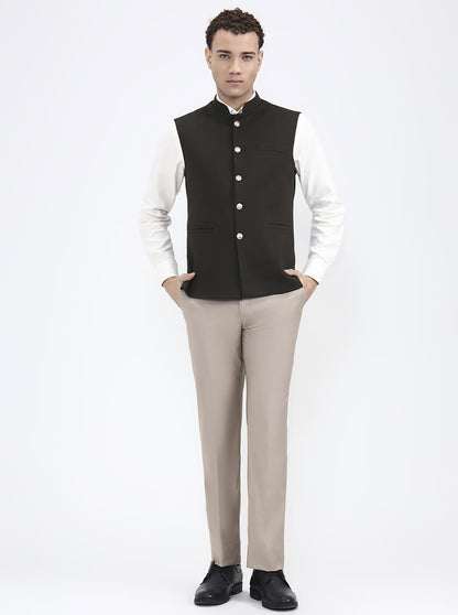 Olive Green Solid Regular Fit Waistcoat | JB X JB