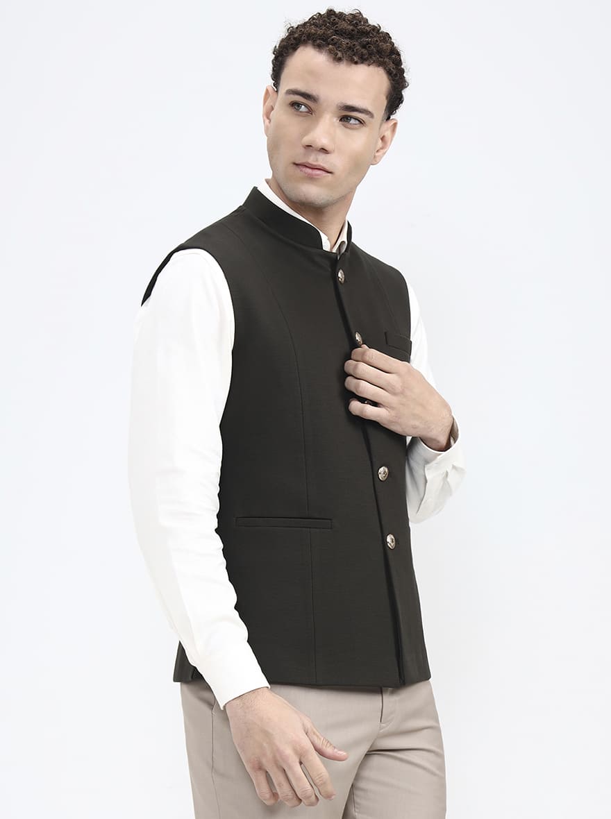 Olive Green Solid Regular Fit Waistcoat | JB X JB