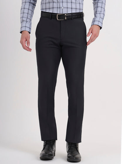 Dark Grey Solid Slim Fit Formal Trouser | Metal