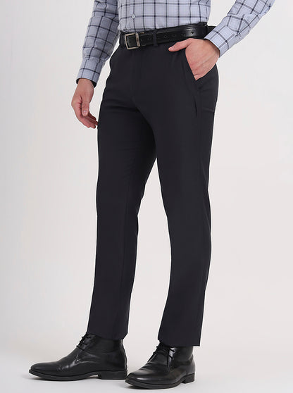 Dark Grey Solid Slim Fit Formal Trouser | Metal